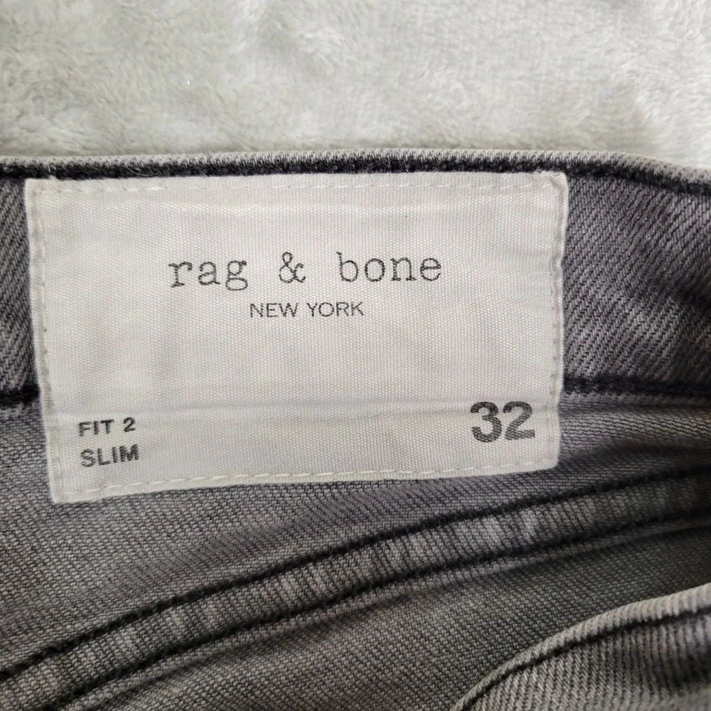 Rag & Bone Fit 2 Slim Button Fly Men's 32x26 Gray Wash Denim 5-Pocket Jeans